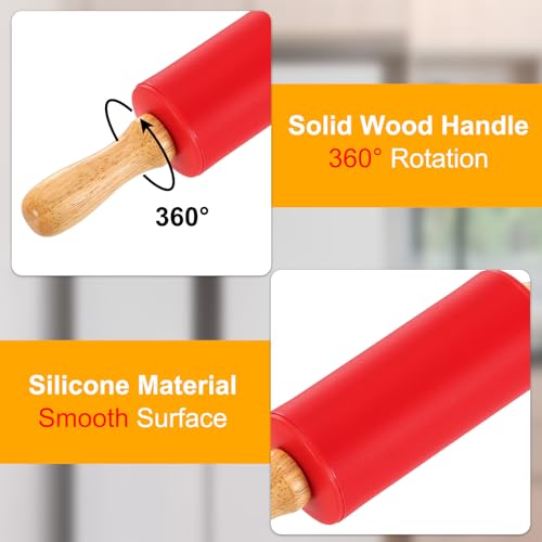 uxcell 4 Inch Silicone Rolling Pin Small Dough Roller Red - color: Red, size: 4 Inch