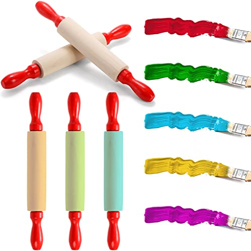 SOUJOY Set of 12 Mini Rolling Pin, 8 Inch Wood Dough Roller for Baking with Red Handle, Small Clay Rolling Pin for Craft Fondant Pastry Pizza Crafting and Imaginative Play (Pack of 2) - size: 7.9 x 1 inch (Pack of 2)