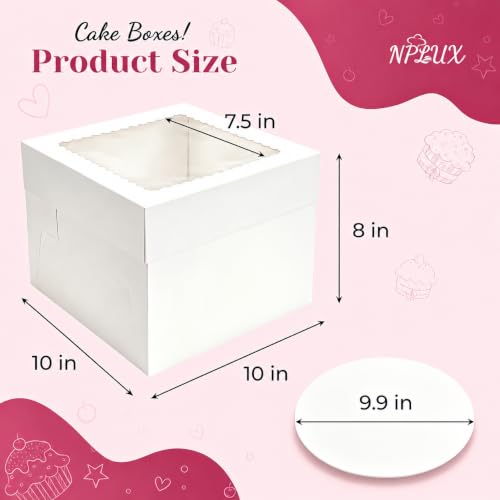 NPLUX 2 Pack Halloween Bakery Boxes, 10x10x8 Cake Boxes for Custom Cakes