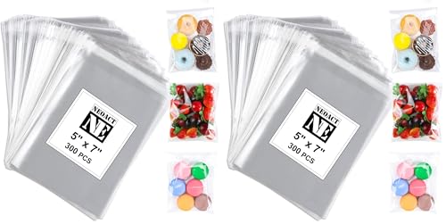 NEOACT 300 PCS 5"x7" Clear Resealable Cellophane Bags Good for Bakery, Candle, Soap, Cookie Poly Bags. (Pack of 2) - size: 300 Count (5"x7") (Pack of 2)