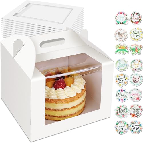 10 Pcs Cake Boxes 10 Inch with Handle, 10x10x8 Inches Tall Cake Box with Window for Tier Cakes, Bakery Take Out Container Cake Carrier, White Large Bakery Boxes for Baking Wedding, Birthday, Party
