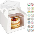 10 Pcs Cake Boxes 10 Inch with Handle, 10x10x8 Inches Tall Cake Box with Window for Tier Cakes, Bakery Take Out Container Cake Carrier, White Large Bakery Boxes for Baking Wedding, Birthday, Party