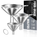 WALFOS Mini Stainless Steel Funnels, Multi-use Small Kitchen Funnel Set, for Transferring Liquid, Fluid, Essential Oils, Powder,Tiny Spices,Long-Lasting and Dishwasher Safe (3 in、2.2 in、1.7in) - color: 3pcs 3in+2.2in+1.7in Stainless Steel
