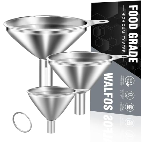 WALFOS Mini Stainless Steel Funnels, Multi-use Small Kitchen Funnel Set, for Transferring Liquid, Fluid, Essential Oils, Powder,Tiny Spices,Long-Lasting and Dishwasher Safe (3 in、2.2 in、1.7in) - color: 3pcs 3in+2.2in+1.7in Stainless Steel