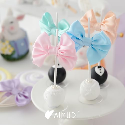AIMUDI Pastel Bows 3.5" Satin Bows with Twist Ties 6 Colors Pastel Bow for Gift Wrapping Crafts Treat Bags Candy Cake Pop Premade Bow for Easter Day Baby Shower Birthday Spring Decoration, 60 PCs - color: Pastel
