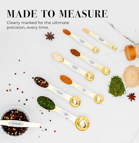 Styled Settings White and Gold Magnetic Measuring Spoons, 8-Piece - color: White & Gold