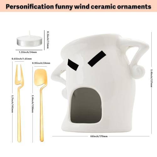 Mini Ceramic Fondue Set: Chocolate Fondue Melting Cup, Cheese Fondue Pot, Candy Mini Fondue Cups with 1 Fork & 1 Scoop - Food-Safe Gift for Parties, Gifts, Cozy Nights (White) - color: White