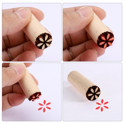 HARFINGTON 7pcs Wood Pottery Tools Stamps 0.6" Dia 2" Length