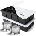 Ice Cube Molds, 2 Pack Silicone Trays for 8 Large Square Cubes - color: 2" Cube w/ cover (Black)