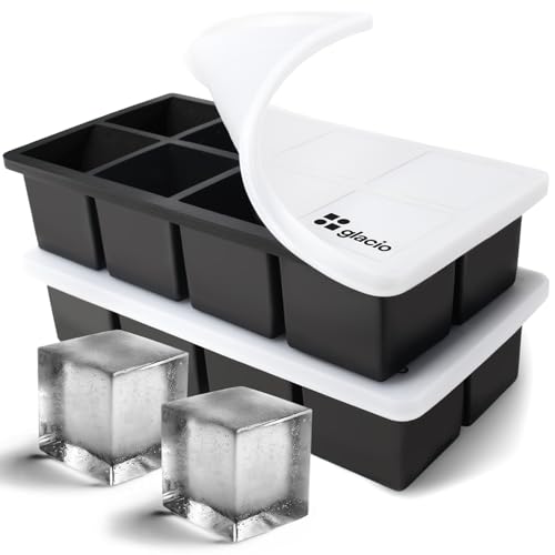 Ice Cube Molds, 2 Pack Silicone Trays for 8 Large Square Cubes - color: 2" Cube w/ cover (Black)