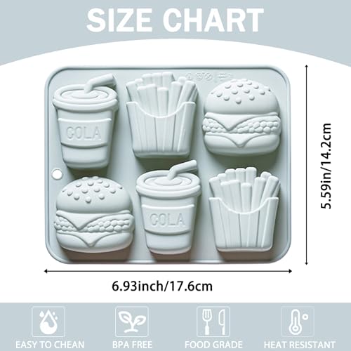 6 Cavity Fast Food Silicone Molds with Hamburger, Cola and Fries Shapes - color: Blue-R0152