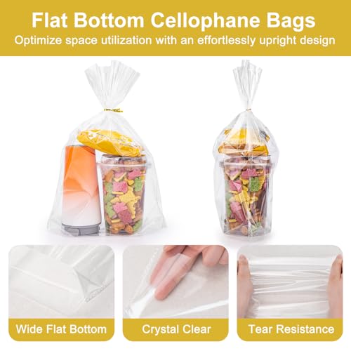70Pcs Clear Cellophane Bags, with Twist Ties, Flat Bottom - size: 11.8x16 Inch (Pack of 70)