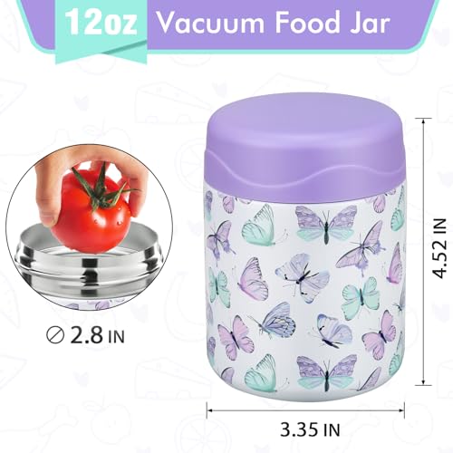 wiwens 12oz Soup Thermo for Hot Food Kids Insulated Food Jar Wide Mouth Lunch Container Leak Proof Stainless Steel Vacuum Bento Box for School Office Travel Outdoors White-Butterfly - color: White-Butterfly