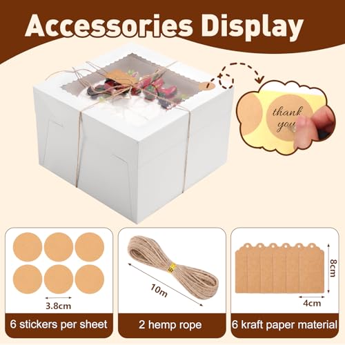 6 Pack Cake Boxes with Cake Boards,12x12x8 Inch Tall Cake Box with Window - color: White-Cake Boxes with Cake Boards, size: 12x12x8 inches