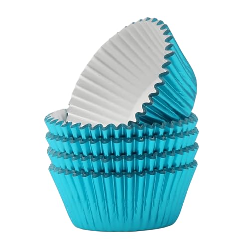 Standard Aqua Blue Foil Cupcake Liners Muffin Baking Cups for Party and More, 100-Count - color: Aqua Blue