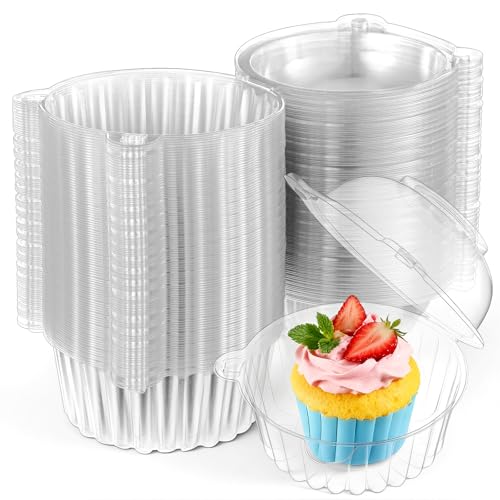 200 Pack Individual Cupcake Holders Plastic Cupcake Containers Clear Disposable Cake Carriers Single Muffin Containers with Dome Lids for Dessert Cheesecake Pastries