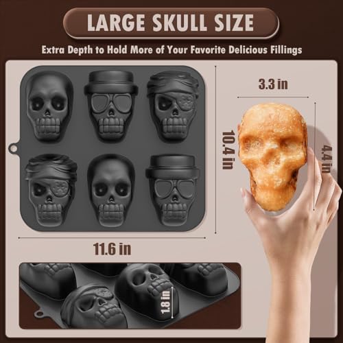 HKNMTT Halloween Silicone Molds for Baking Extra large, 6 Cavities 3D Skull Cake Pizza Pan Molds, Nonstick Halloween Skeleton Mold for Soap Ice 2PCS - style: 3-Shapes Skull 2PCS