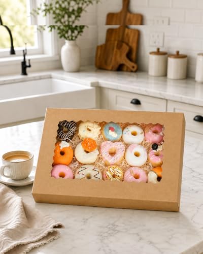 qiqee Auto-pop up Cookie Box with Window 14"x10"x2.5" 40Pcs Brown - size: 14"x10"2.5"/40pcs