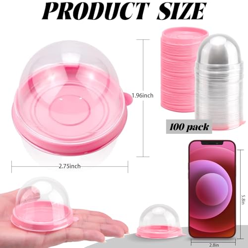 PRALB 100 Pack Mini Cupcake Boxes, Clear Dome Containers 2.75x2.75x2