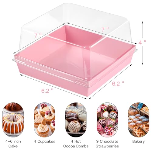 ZORRITA Paper Cake Boxes with Clear Lids, 7" x 7" x 4", 20 Pack, Pink - color: Pink