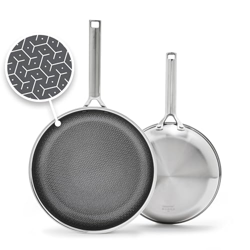 GreenPan Hybrid 2 Piece (9.5" & 11") Stainless Steel & Ceramic Skillet Set - color: Silver