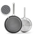 GreenPan Hybrid 2 Piece (9.5" & 11") Stainless Steel & Ceramic Skillet Set - color: Silver