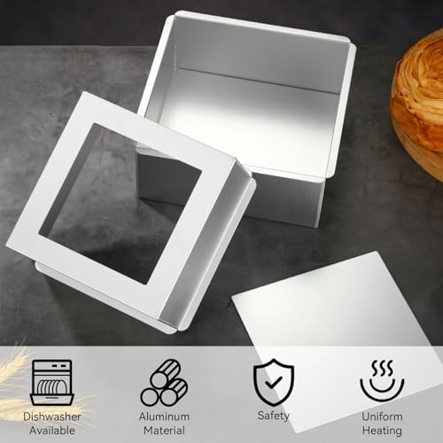 HERCHR Removable Square Cake Pan, 8.7inch Square Cake Mold Aluminum Mini Square Cheesecake Pan Cake Ring Mold for Mousse Cake, Chiffon, Bread, Brownies, Cake Mold Bakeware
