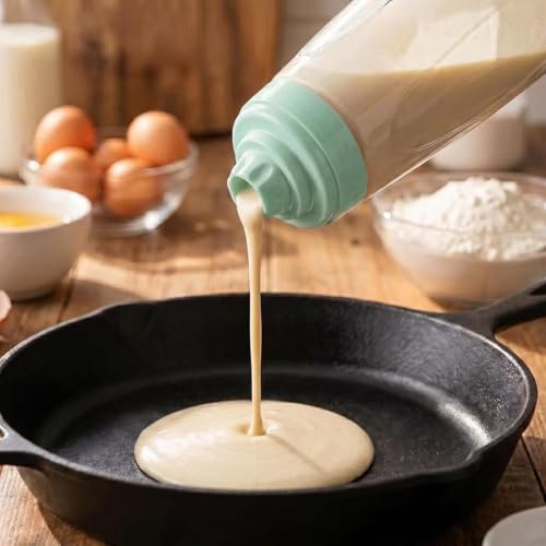 2PCS Pancake Batter Dispenser & Mixer Bottles, 1000ml Leak-Proof Silicone Squeeze Bottle, BPA Free & Dishwasher Safe for Pancakes, Waffles, Muffins, Crepes & Cupcakes (green) - color: green