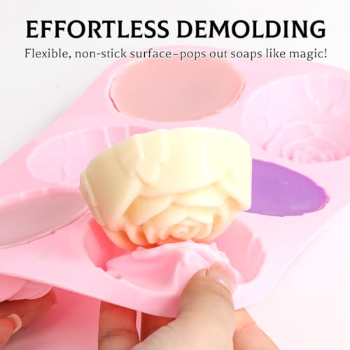 SJ Rose Silicone Mold Set, 2-Pack 6-Cavity Soap & Chocolate Molds - color: Sweet Pink+Rose Red / Rose Flower