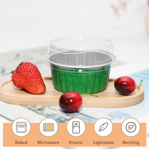 50 Pack 5oz Mini Cake Pans with Lids, Dark Green - color: Dark Green, size: Round