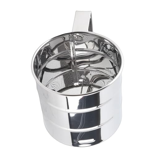 Generic Stainless Steel Flour Sifter 3.9oz Manual Hand Held Sifter with Fine Mesh and Crank Handle for Baking Powder Sugar Cocoa and Coffee