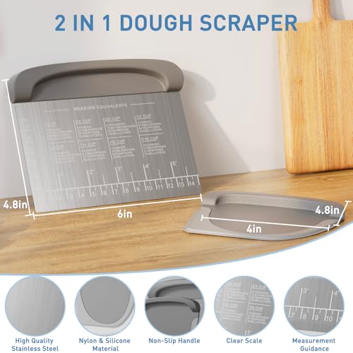 2 IN 1 Upgrade Bench Scraper, Dough Scraper, Stainless Steeel with Scale - color: Gray
