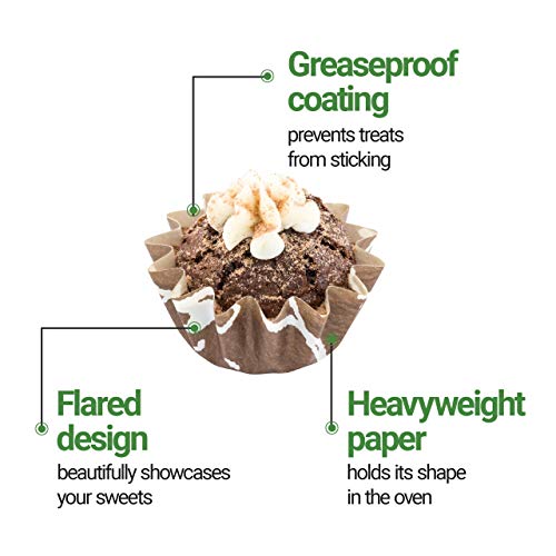 Restaurantware Panificio 0.4 Ounce Baking Cups 200 Flared Cupcake Liners - Oven-Ready Freezable Brown And White Paper Muffin Cases Disposable Chocolate Wisp For Wedding Parties Baby Showers - size: Small, style: Flared