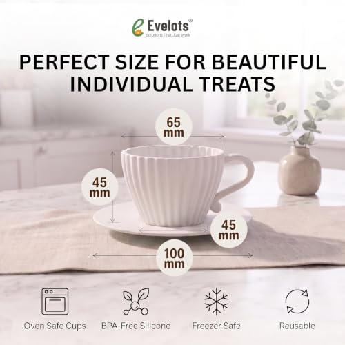 Evelots 12-Piece Silicone Teacup Cupcake Molds, 6 Cups & Saucers, BPA-Free - color: White, size: 12 Piece Set