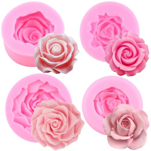 ZiXiang Bloom Rose Flower Silicone Molds Rose Fondant Mold Set of 4 - color: Style G
