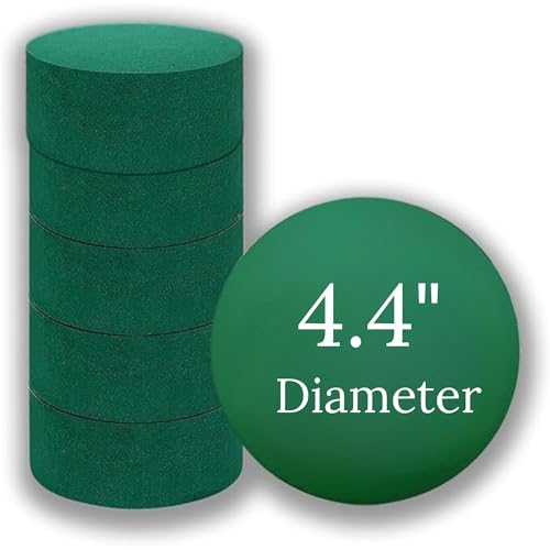FLOFARE Pack of 6 Round Floral Foam Blocks Each (4.4" x 1.4") Green Wet & Dry Flower Foam for Fresh & Artificial Flower Arrangement, Florist Supplies for DIYs, Arts, Crafts & Weddings - size: 4.4" Round