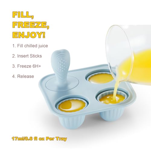 ACOOKEE Toddler Popsicles Molds 1 Pack 4 Handle, BPA Free, Silicone Baby Popsicles Molds Easy Release Ice Cream Molds Reusable - size: 1 Pack 4 Handle