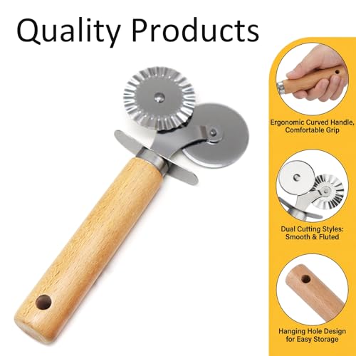 Dual Head Baking Tool 2 In 1 Pastry Cutter Wheel Dough Lattice Roller for Home Kitchen Pie Crust Pizza Pasta Cookie Baking Making