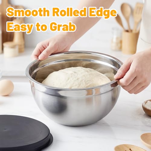 Beasea Mixing Bowls Set of 5, 3.4 QT Unbreakable Stainless Steel Mixing Bowls with Lids for Kitchen, Prepping, Food Serving, Storing, Nesting Metal Baking Bowl with Lid for Bread Dough, Cream, Batter - size: 3.4 QT