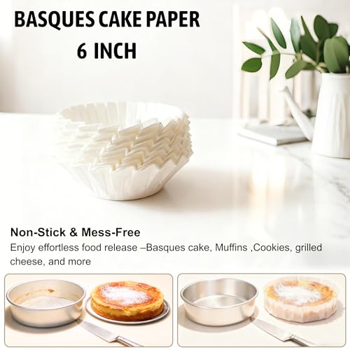 6 Inch 100 Sheets Precut Parchment Liners for Cheesecake & Basque, Non-Stick, Oven & Air Fryer Safe - size: 6 inch