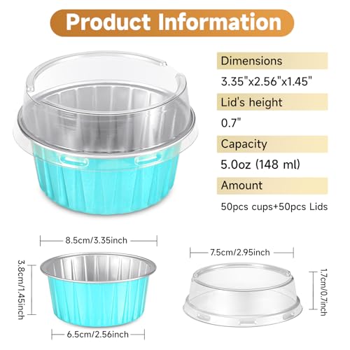 50pcs Mini Disposable Foil Ramekins with Lids 5oz, Light Blue - color: Light Blue