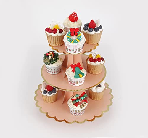 YLDW Cupcake Stand with Lace Trim, 3-Tier Cupcake Stand Display, Cardboard Cup Cake Tower Stand, Disposable Dessert Stand for Birthday Tea Party Baby Shower Treat Decorations, Orange Pink - color: Orange Pink
