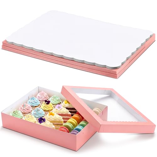 Sinload 10 Pcs Half Sheet Cake Box with Window & Board, Pink, 19x14x4 Inch - color: Pink, size: 19x14x4 Inch