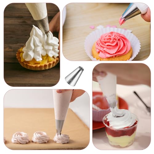 3Pcs Piping Tip,Stainless Steel Icing Piping Nozzle Tip Set French Star Pipings Tips Open Pastry Tips for Cake Decorating Flowers Shells & Scalloped Designs(3 Sizes)