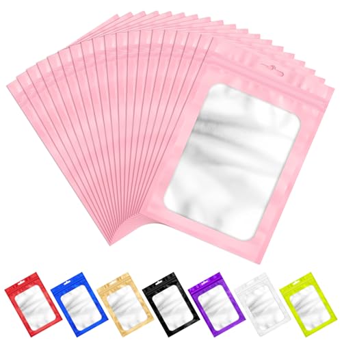 ANZNKU 100Pcs Pink Mylar Bags, Resealable Smell Proof Small Zip Goodie Bag - color: Pink, size: 3.14x5.11 inches