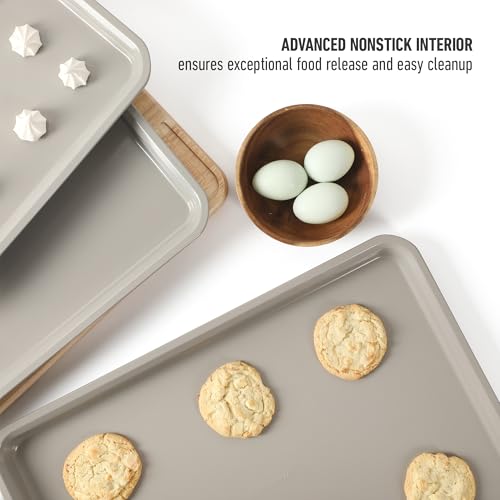 Calphalon Legacy Cookie Sheet Set, 3-Piece Nonstick Baking Sheets 18 15 13 Inch Cookie Baking Sheet, Metal Baking Sheet, Taupe, PFOA-Free for Even Baking, Oven Safe Cookie Pans for Baking - color: Legacy Taupe