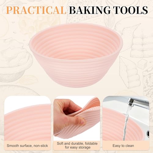 uxcell 2Pcs Silicone Bread Proofing Basket 4.9" Round Sourdough Basket Pink - color: Pink, size: 12.5 cm / 4.9 Inch