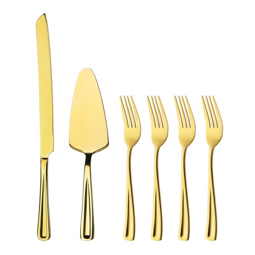 GoGeiLi Stainless Steel Gold Wedding Cake Cutting Set with Forks - color: gold cake cutting set