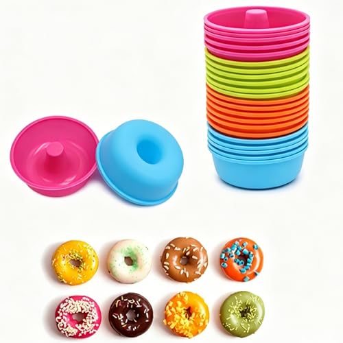 Silicone Donut Baking Cups, Cupcake Cups Reusable Muffin Liners, Multicolor, 3 Inches, Non-Stick, 24 Pack
