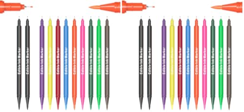 Edible Markers, 11Pcs Ultra Fine Tip(0.5mm) Food Coloring Pens, Double Sided Food Grade Gourmet Writers for Cake,Cookie,Fondant Decorating,Painting,Drawing,Baking,10 color by Edibleink (Pack of 2) - size: 5.5 Ounce (Pack of 2)